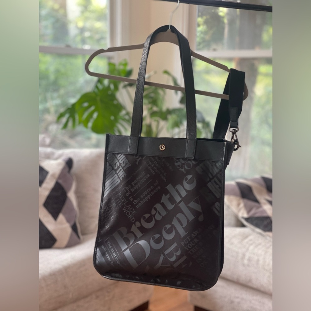 Lululemon Now & Always Tote - Black with black manifesto print